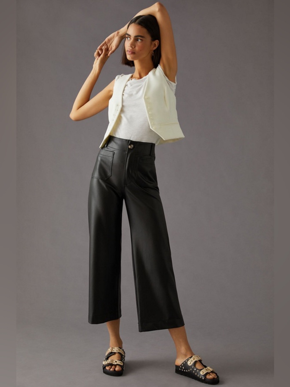 Anthropologie Maeve Black The Colette Cropped Vegan Leather Pants 26
